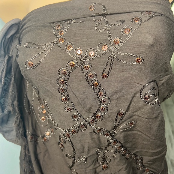 Beach coverup dress skirt scarf brown sequins sparkly fringe boho vintage y2k - Picture 5 of 5